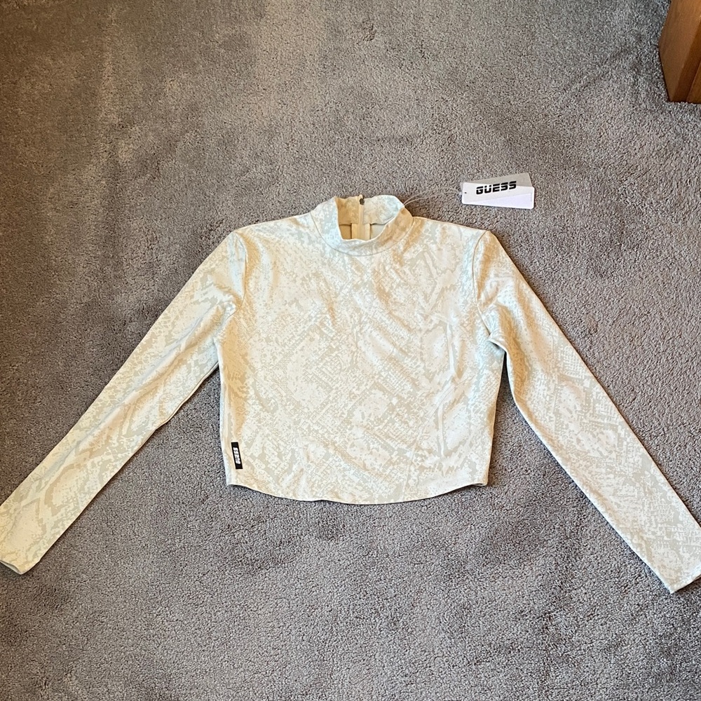 Guess Erin Mock Neck Python Snakeskin Long Sleeve Crop Top SIZE L